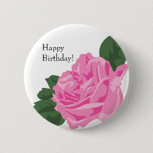 Macaron Rond 5 Cm Bouton d'anniversaire heureux Rose de KRW Favorise
