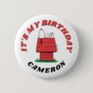 Macaron Rond 5 Cm Bouton d'anniversaire Maison de Snoopy Peanuts