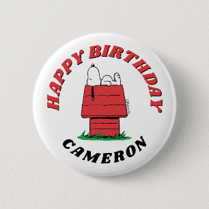 Macaron Rond 5 Cm Bouton d'anniversaire Peanuts Snoopy Dog House