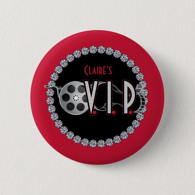 Macaron Rond 5 Cm Bouton d'anniversaire VIP Hollywood (Devant)