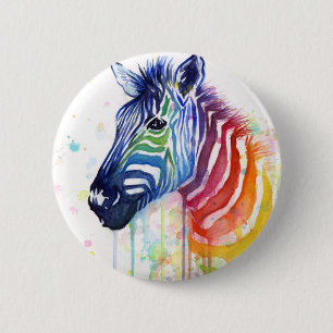 Macaron Rond 5 Cm Bouton d'aquarelle d'arc-en-ciel de zèbre