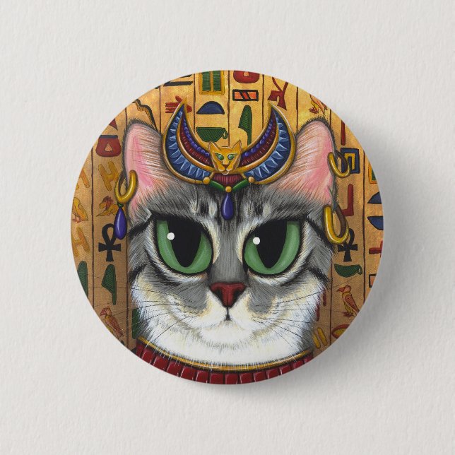 Macaron Rond 5 Cm Bouton d'art de chat de Bastet d'Egyptienne de (Devant)