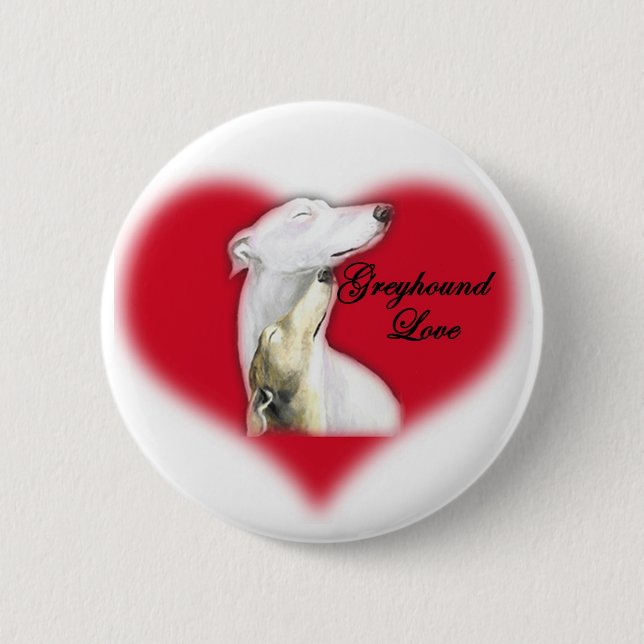 Macaron Rond 5 Cm Bouton d'art de chien "d'amour de lévrier" (Devant)