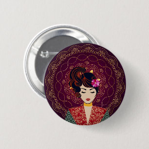 Macaron Rond 5 Cm Bouton d'art de femme mandala élégant