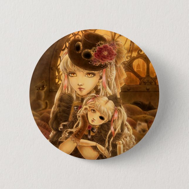 Macaron Rond 5 Cm Bouton d'art de Steampunk (Devant)