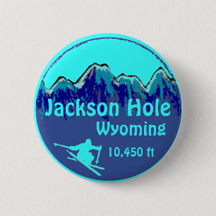Macaron Rond 5 Cm Bouton d'art en ski bleu Jackson Hole Wyoming