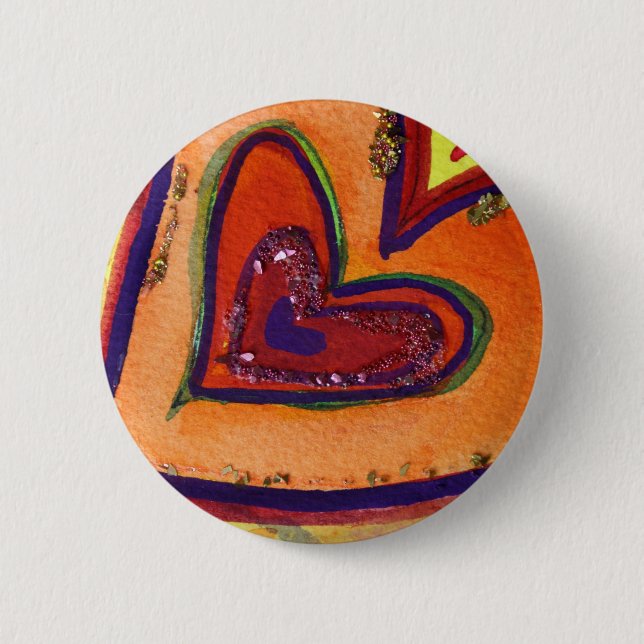 Macaron Rond 5 Cm Bouton d'art Happy Hearts ou pintes Pendentifs (Devant)