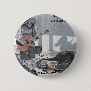 Macaron Rond 5 Cm Bouton d'art Imaginaire de musicien de rue de guit