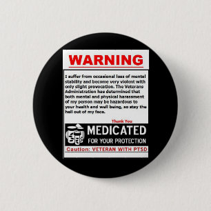 Macaron Rond 5 Cm Bouton D'AVERTISSEMENT de PTSD