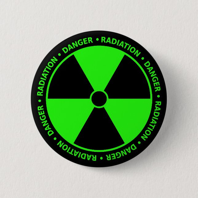 Macaron Rond 5 Cm Bouton d'avertissement de rayonnement vert (Devant)