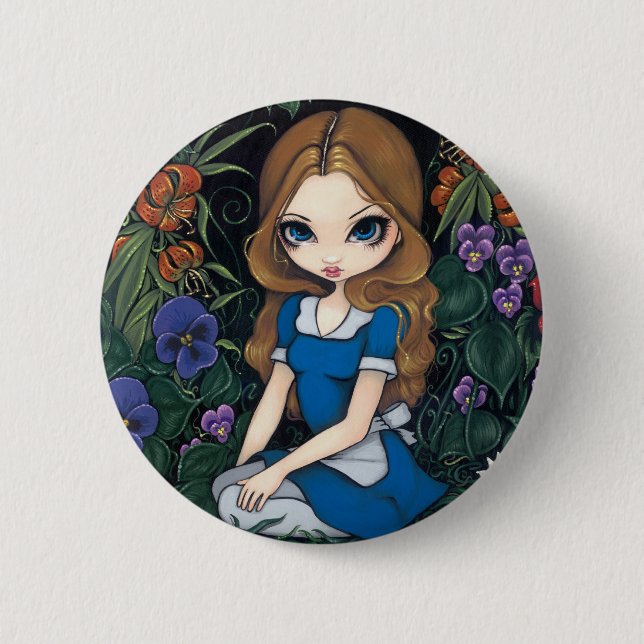 Macaron Rond 5 Cm Bouton de "Alice et des fleurs" (Devant)
