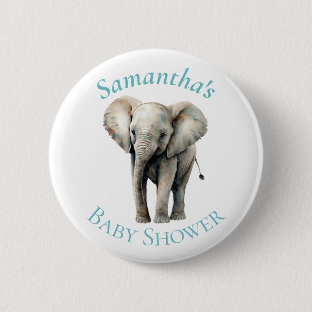 Macaron Rond 5 Cm Bouton de Baby shower bleu bleu bleu Eléphant (Devant)