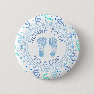Macaron Rond 5 Cm Bouton de Baby shower bleu et blanc