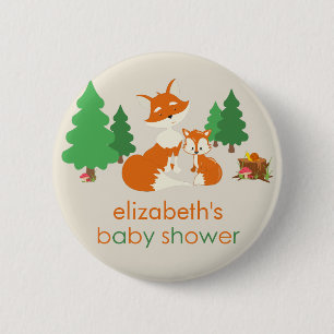 Macaron Rond 5 Cm Bouton de Baby shower Cute Little Fox et Mom