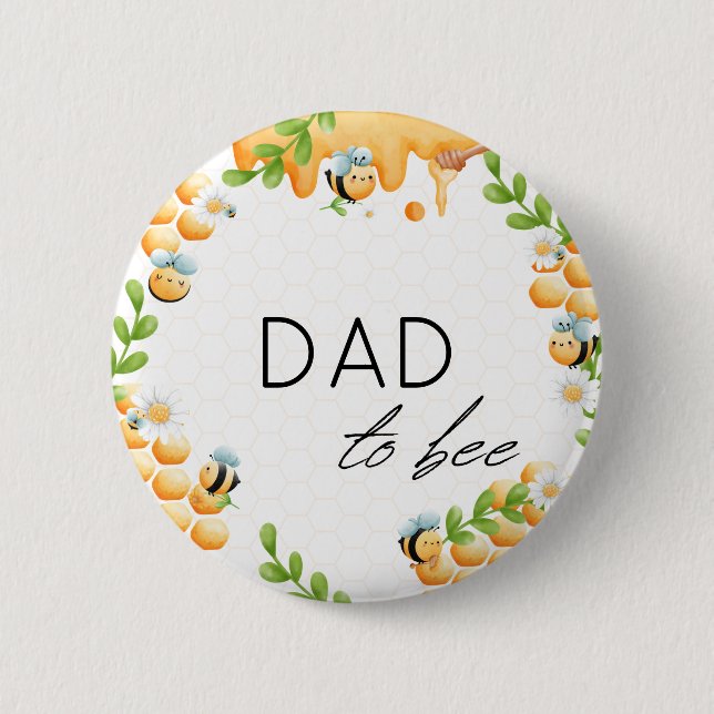 Macaron Rond 5 Cm Bouton de Baby shower d'abeille DAD to Bee Honey B (Devant)