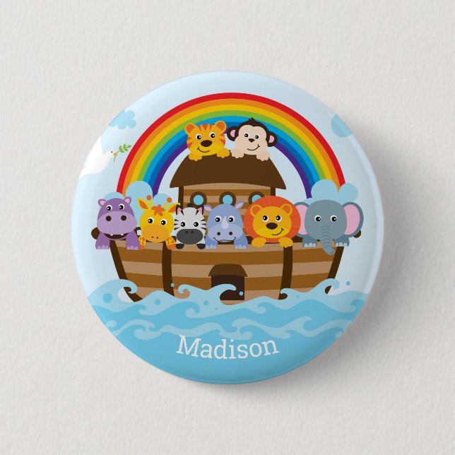 Macaron Rond 5 Cm Bouton de Baby shower d'arche personnalisé Cute No (Devant)