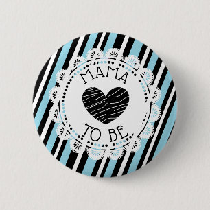 Macaron Rond 5 Cm Bouton de Baby shower de coeur noir bleu pour mama