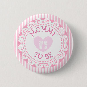 Macaron Rond 5 Cm Bouton de Baby shower de coeur rose pour maman