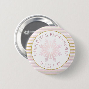 Macaron Rond 5 Cm Bouton de Baby shower de flocons de neige rose
