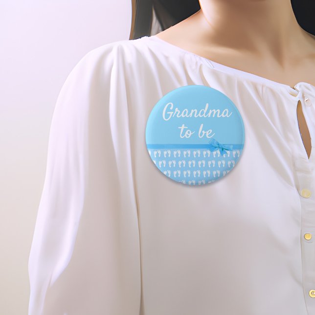 Macaron Rond 5 Cm Bouton de Baby shower de la grand-mère bleue pour  (Créateur téléchargé)