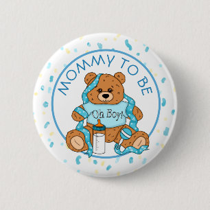 Macaron Rond 5 Cm Bouton de Baby shower de l'ours bleu Teddy pour ma
