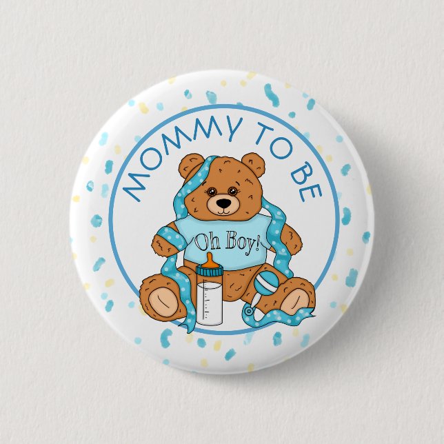 Macaron Rond 5 Cm Bouton de Baby shower de l'ours bleu Teddy pour ma (Devant)