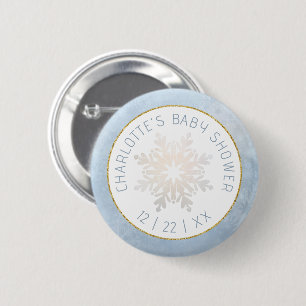 Macaron Rond 5 Cm Bouton de Baby shower Dusty Blue Snowflake