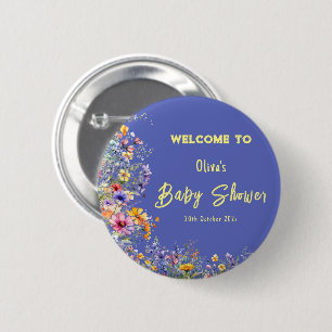 Macaron Rond 5 Cm Bouton de Baby Shower Fleurs Sauvages