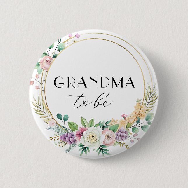 Macaron Rond 5 Cm Bouton de Baby shower floral personnalisé - GRANDM (Devant)