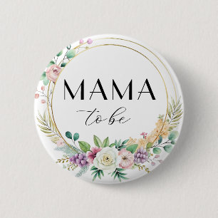 Macaron Rond 5 Cm Bouton de Baby shower floral personnalisé - MAMA à