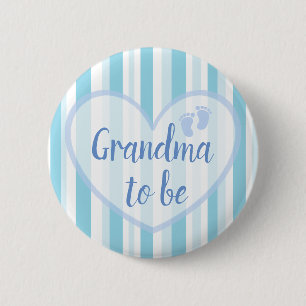 Macaron Rond 5 Cm Bouton de Baby shower Grandma to be Blue Footprint