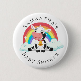 Macaron Rond 5 Cm Bouton de Baby shower Rainbow Baby Cow