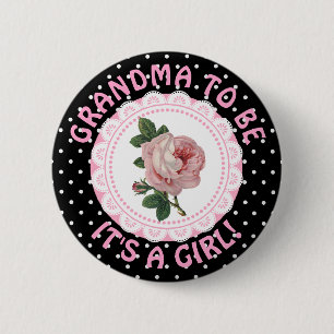 Macaron Rond 5 Cm Bouton de Baby shower Rose Vintage "Grand-mère à ê