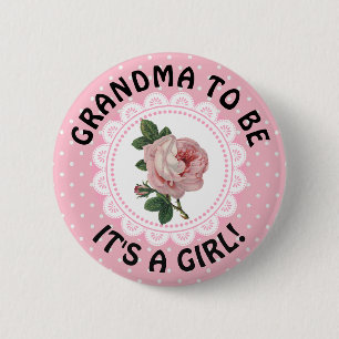 Macaron Rond 5 Cm Bouton de Baby shower Rose Vintage "Grand-mère à ê