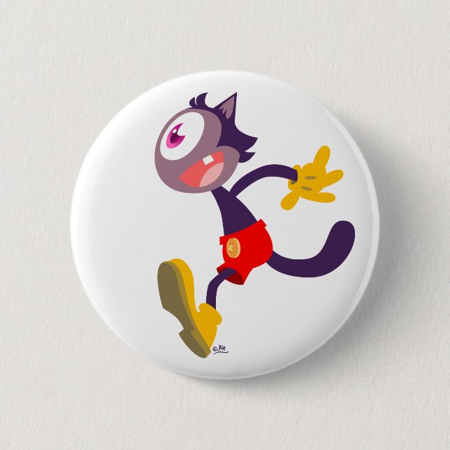 Macaron Rond 5 Cm Bouton de bande dessinée de chat monoculaire (Devant)