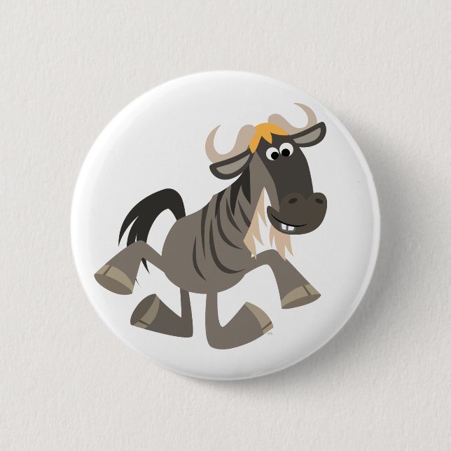 Macaron Rond 5 Cm Bouton de Bouton joli Cartoon Dancing Wildebeest B (Devant)