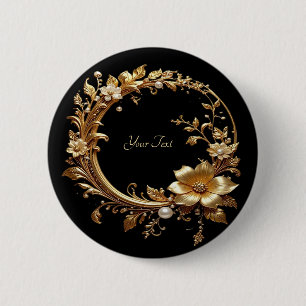 Macaron Rond 5 Cm Bouton de cadre orné floral doré