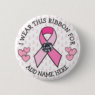 Macaron Rond 5 Cm Bouton de cancer à bille de diamant rose personnal