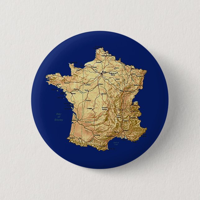 Macaron Rond 5 Cm Bouton de carte de la France (Devant)