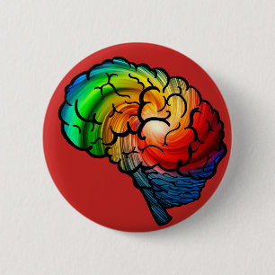 Macaron Rond 5 Cm Bouton de cerveau d'arc-en-ciel de fierté de