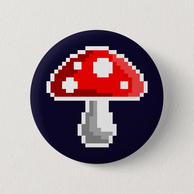 Macaron Rond 5 Cm Bouton de champignon de Pixel foncé (Devant)