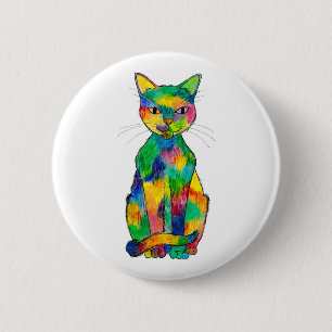 Macaron Rond 5 Cm Bouton de chat d'arc-en-ciel