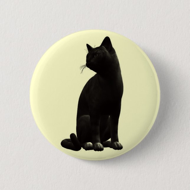 Macaron Rond 5 Cm Bouton de chat noir assis (Devant)