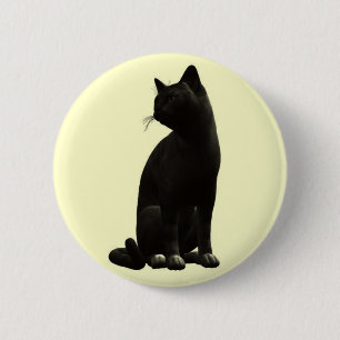 Macaron Rond 5 Cm Bouton de chat noir assis