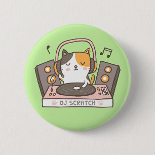Macaron Rond 5 Cm Bouton de chaton DJ mignon qui gratte