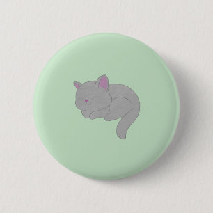 Macaron Rond 5 Cm Bouton de chaton gris endormi
