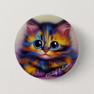Macaron Rond 5 Cm Bouton de chaton Tortie Arc-en-ciel