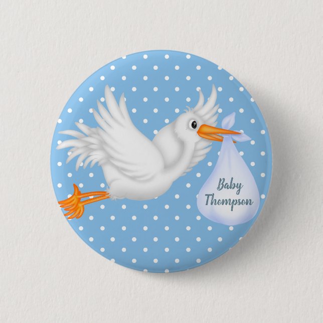 Macaron Rond 5 Cm Bouton de cigogne personnalisé pour garçons (Devant)