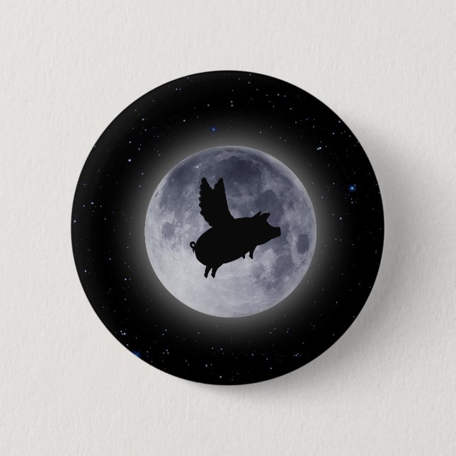 Macaron Rond 5 Cm bouton de cochon volant nocturne (Devant)