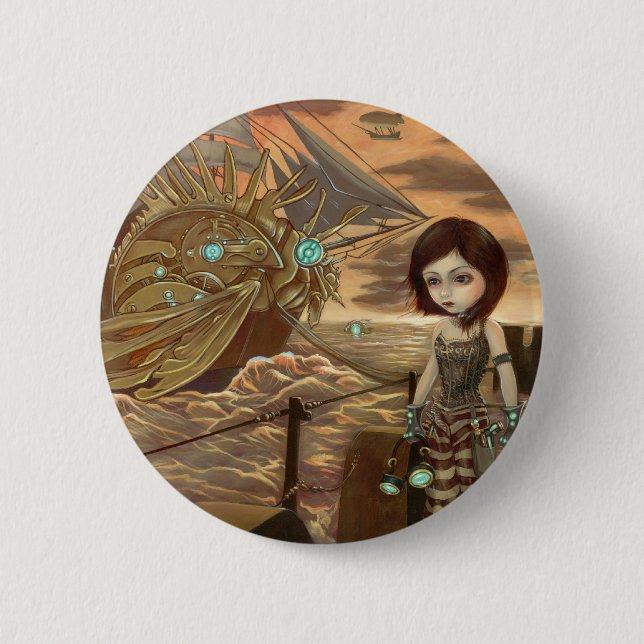 Macaron Rond 5 Cm Bouton "de coucher du soleil maritime" (Devant)